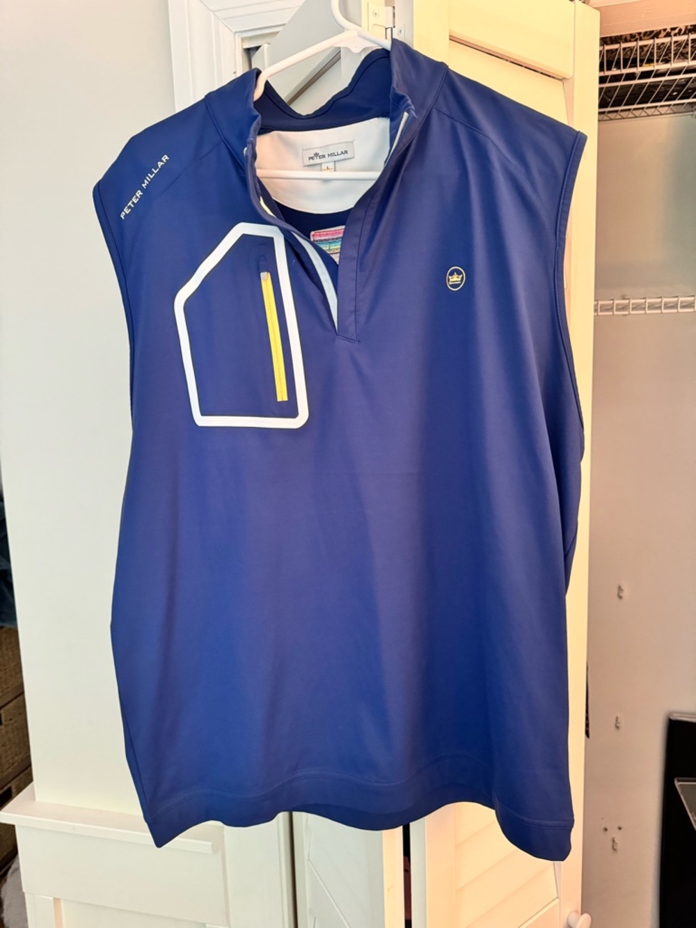 Peter Millar Navy Performance Golf Vest with Yellow Zip